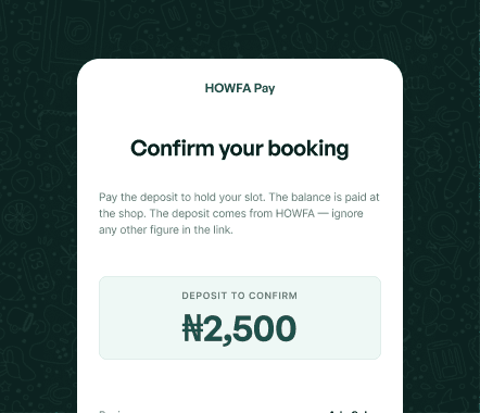 HOWFA Pay deposit confirmation